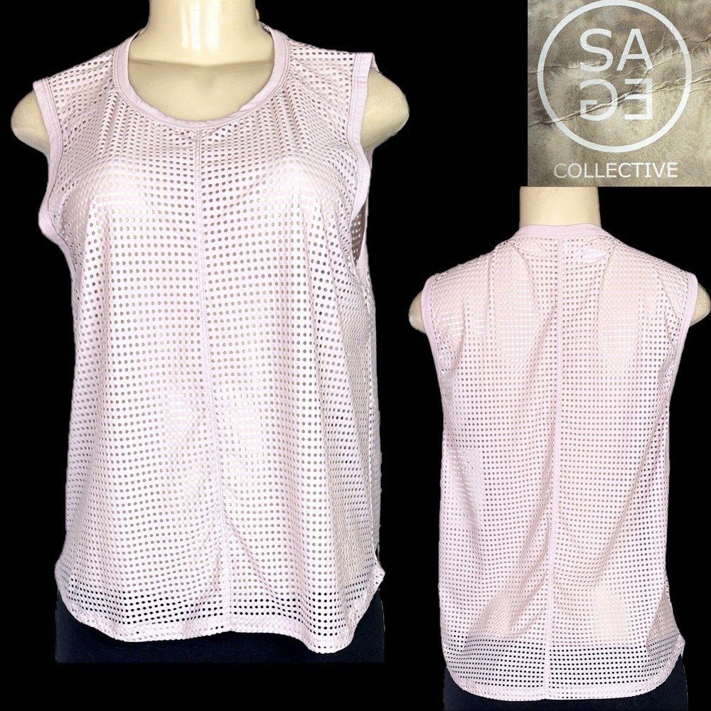 Sage Collective XL Rosewater Pink Perforated Mesh Crew Neck Tank Athletic Top